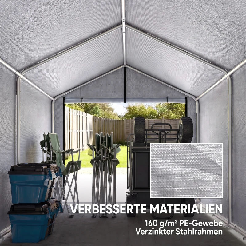 Outsunny Garagetent 2,2 x 1,6 m Waterdicht Opbergtent met Oproldeur, Zadeldak, Stalen Frame, UV-bestendig Lichtgrijs