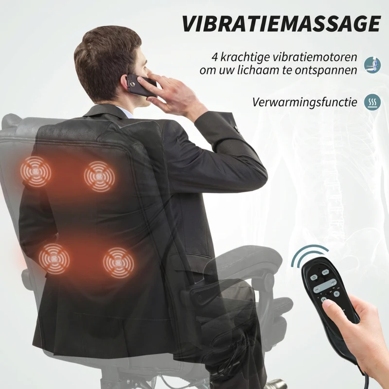 Vinsetto Massagestoel Bureau met Massagefunctie, incl. Voetensteun, Verstelbaar, 64 cm x 70 cm x 118 cm, Zwart(m-4)