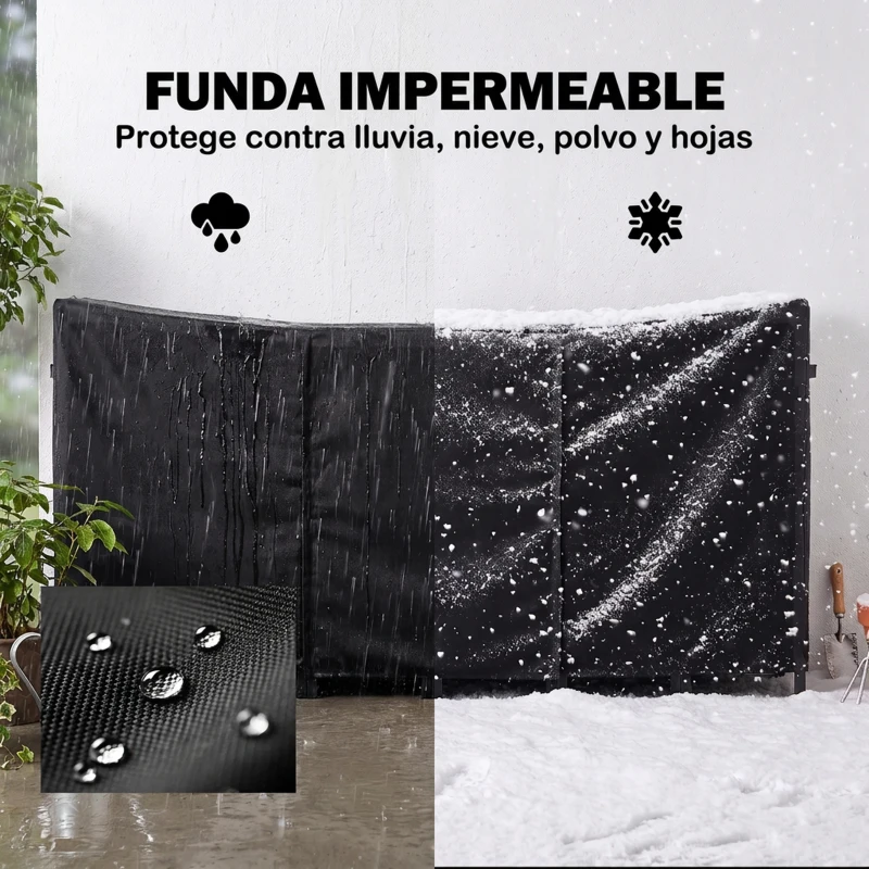 Outsunny Leñero Exterior Metálico de Chimenea Soporte para Leña con Cubierta Impermeable y Cadenas de Acero 235x31x116 cm Negro