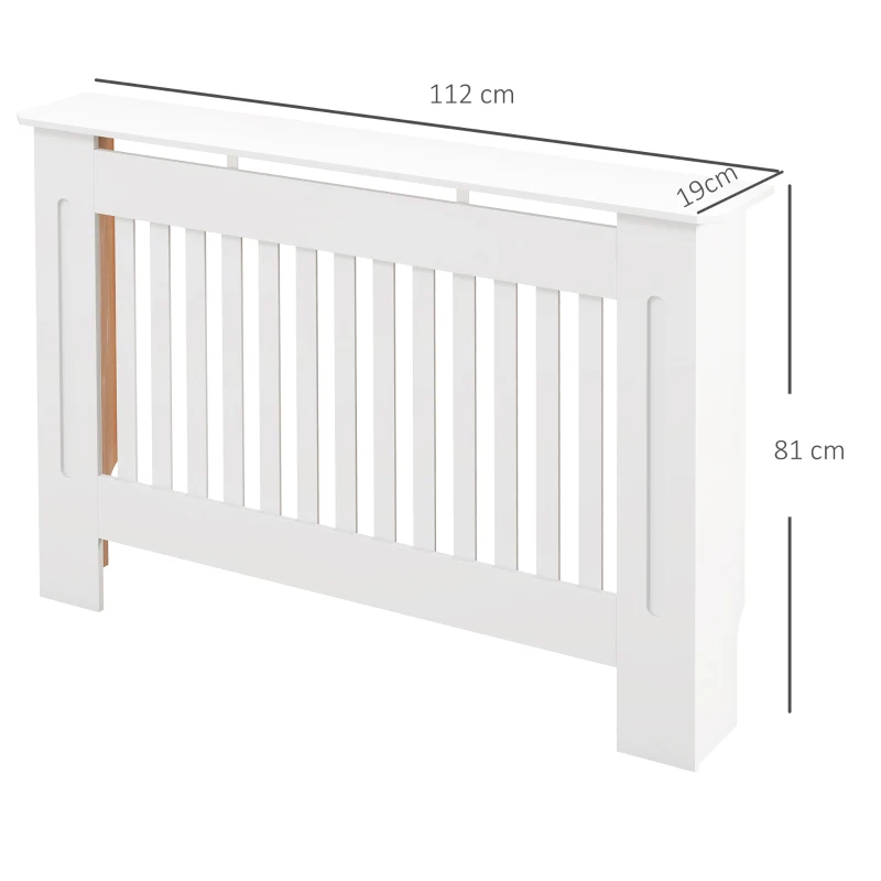 HOMCOM Slatted Radiator Cover Painted Cabinet MDF Lined Grill in White (112L x 19W x 81H cm)