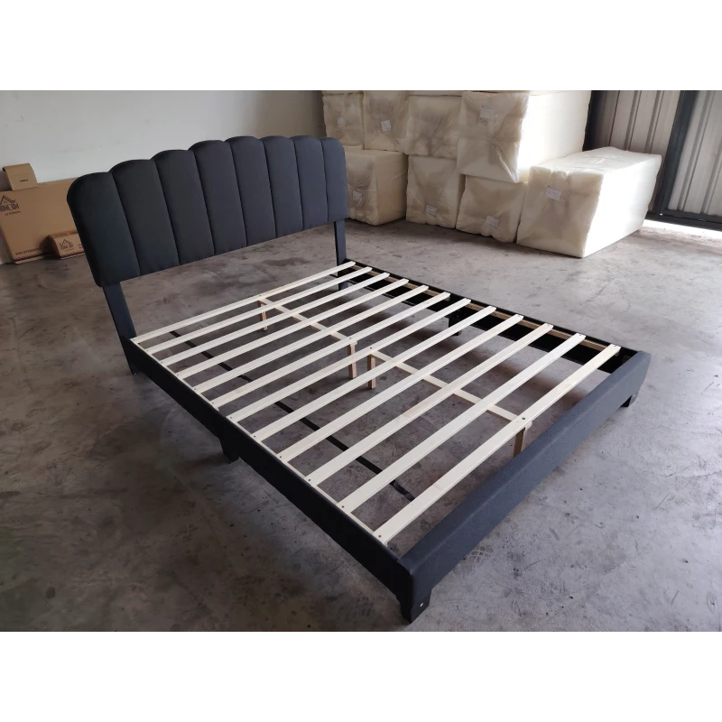 HOMCOM Cama Tapizada Doble 160x200 cm con Cabecero Acolchado Ajustable Láminas de Madera Fácil Montaje Gris Oscuro
