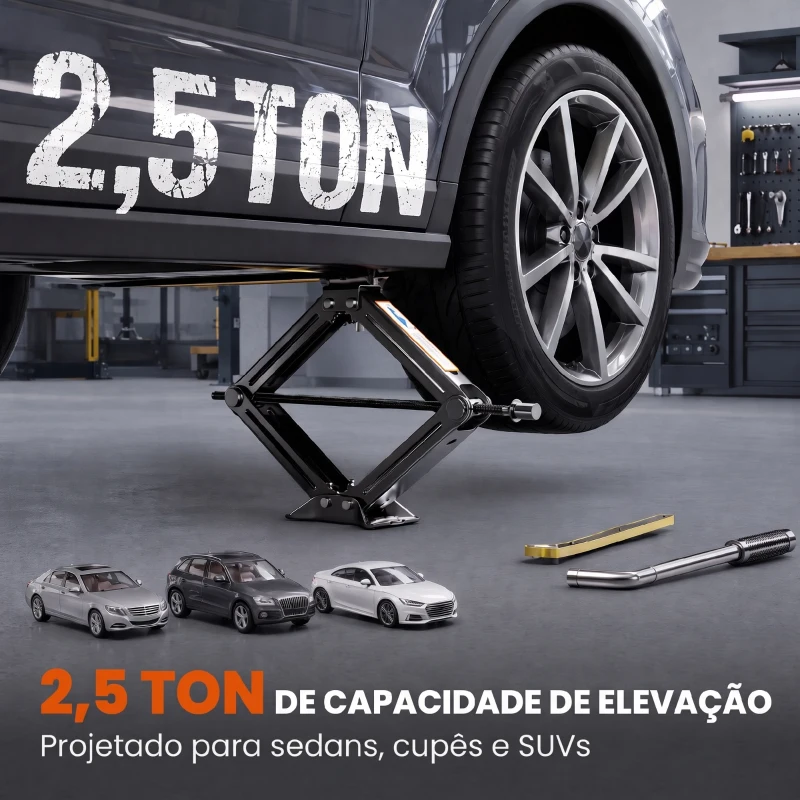 HOMCOM Macaco Hidráulico para Carro 2,5T com Elevação 100-410 mm, Chave de Roquete e Bolsa, para Automóvel e SUV, Preto