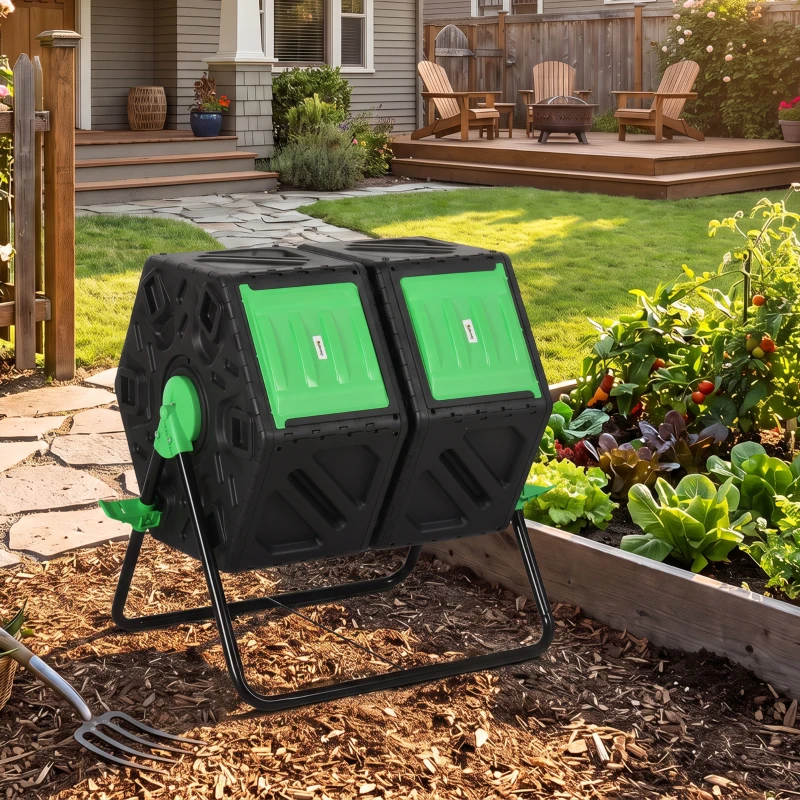 Outsunny 130L Double Chamber Composter - Black