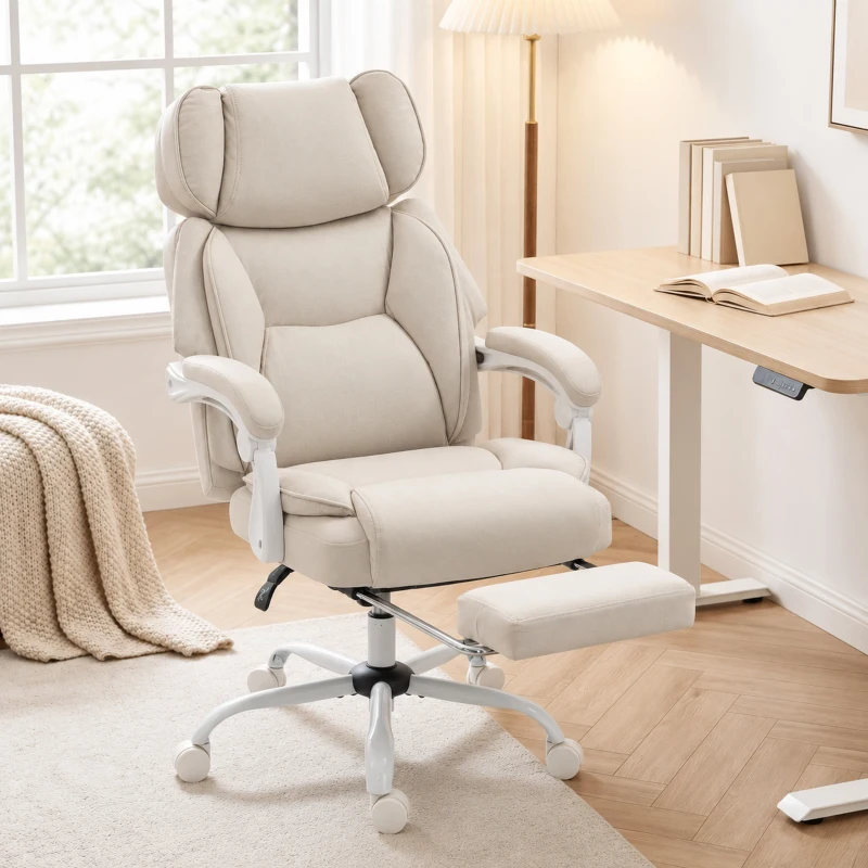 HOMCOM Office Chair with Massage, Heat, Adjustable Headrest, Leathaire‌ Reclining Desk Chair with Footrest, Cream White