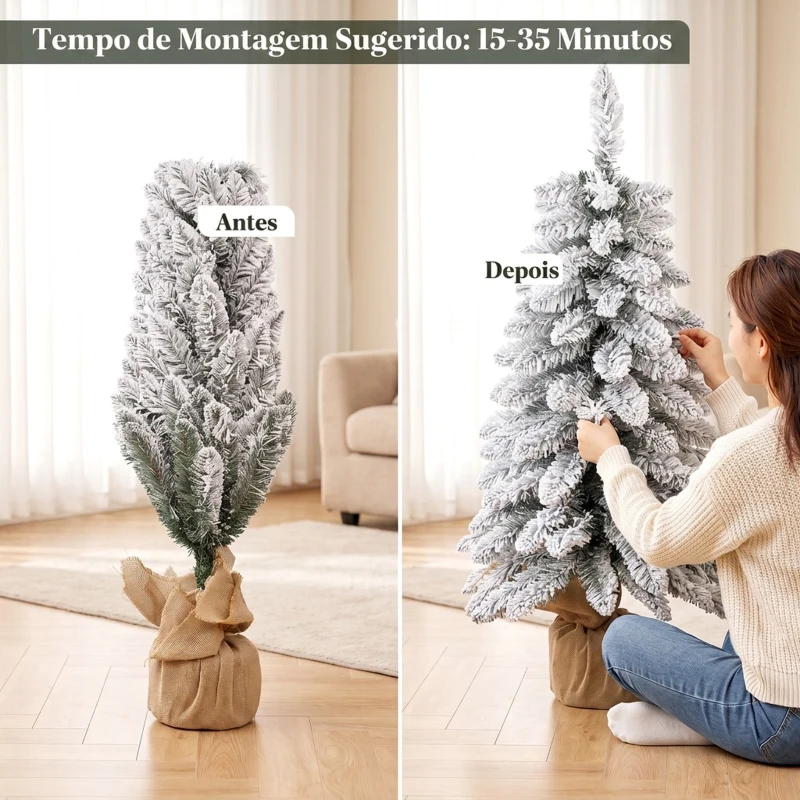 HOMCOM Árvore de Natal Artificial 90 cm Tipo Lápis Estreito 107 Pontas Descendentes Base de Serapilheira Branco