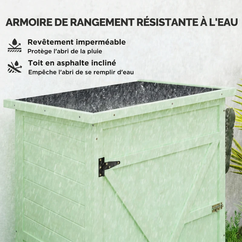 Outsunny Armoire de Jardin Bois de Sapin Pré-huilé Toit bitumé Incliné, Porte Verrouillable Loquet, 2 Étagères, 75x56x115cm, Vert