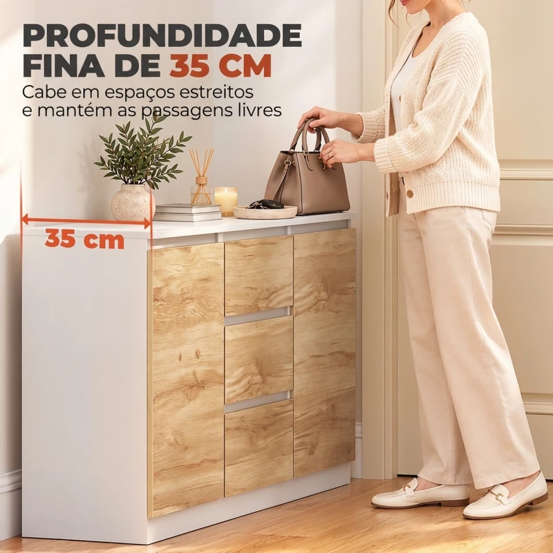HOMCOM Aparador com 2 Portas e 3 Gavetas, Móvel de TV até 55 Polegadas, 120x35x74,5 cm, Branco e Carvalho