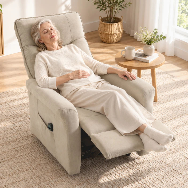 HOMCOM Cadeirão Relax Reclinável Elétrico Elevatório 155° em Chenille com Comando, Assento com Molas, Apoio para Pés, Creme