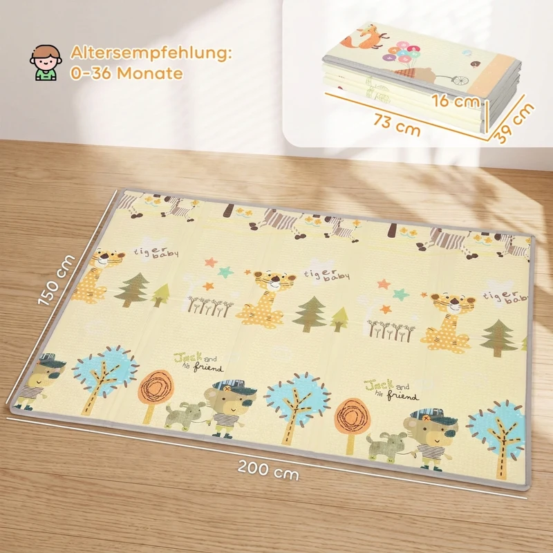 AIYAPLAY Opvouwbare Dubbelzijdige Baby Speelmat 200 x 150 cm - Antislip en Waterdicht, 0-3 Jaar