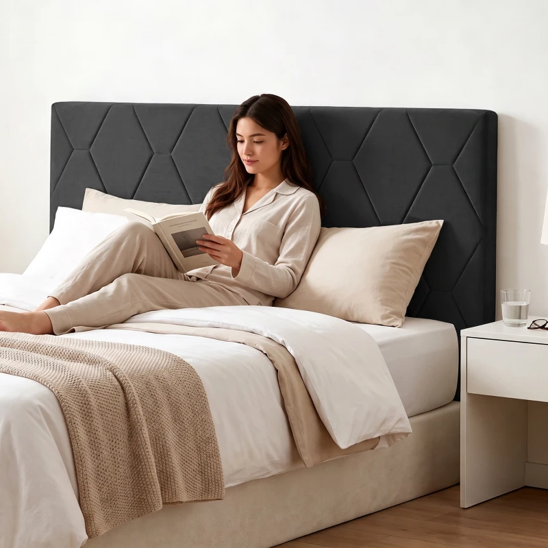 HOMCOM Cabeceira Estofada em Chenille com Altura Regulável e Estrutura Metálica para Cama de 160 cm, Cinzento