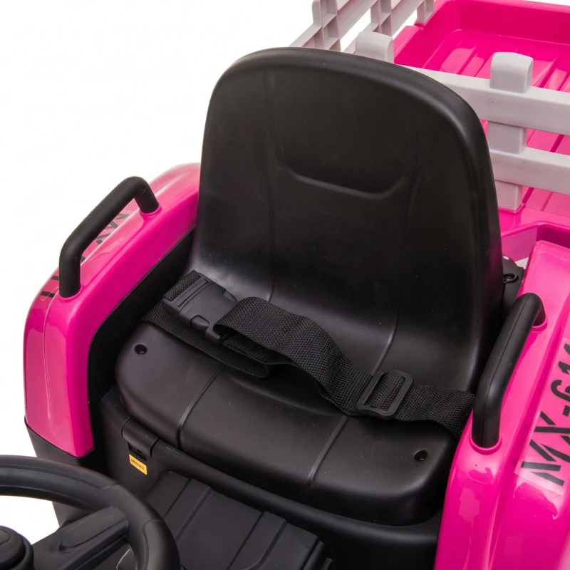 HOMCOM 12V Kids Ride on Tractor with Detachable Trailer, Remote, Soft Start, Seat Belt, Music, USB, Horn, Lights for 3-6, Pink