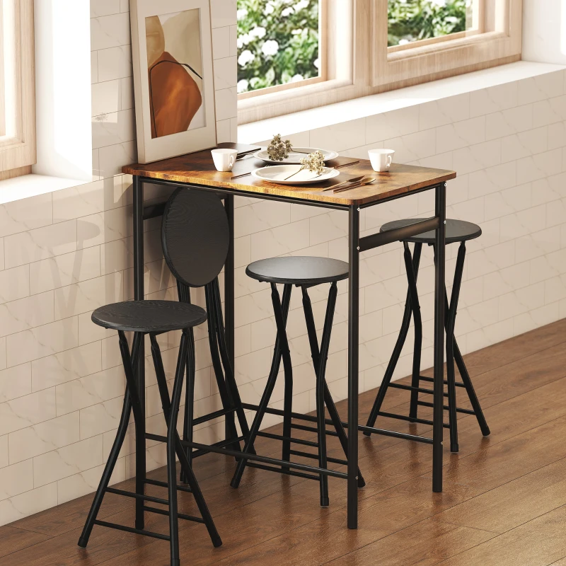 HOMCOM Lot de 4 Tabourets de Bar Pliables, Chaises de Bar Ronds avec Double Repose-Pieds, Cadre en Acier, Noir