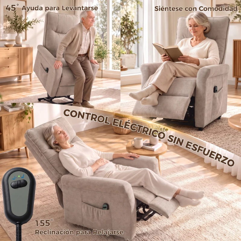 HOMCOM Sillón Relax Reclinable Eléctrico Levanta Personas 155° de Chenilla con Mando Asiento de Muelles Reposapiés Marrón