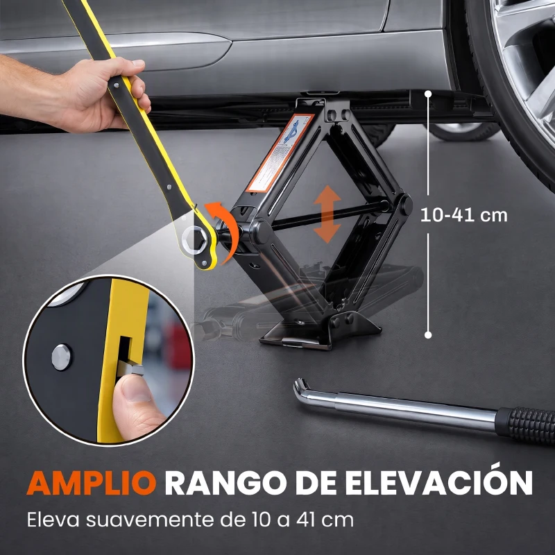 HOMCOM Gato Hidráulico para Coche 2,5T Altura de Elevación 95-435 mm con Llave de Carraca Bolsa para Automóvil SUV Negro