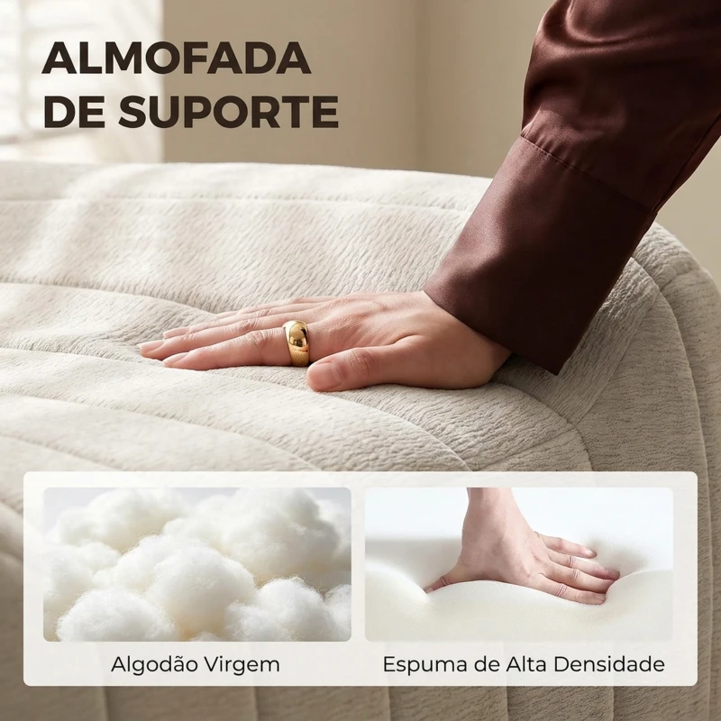 HOMCOM Poltrona Individual em Chenille com Design Comprimido Cadeirão para Sala com Encosto Firme e Espuma Bege
