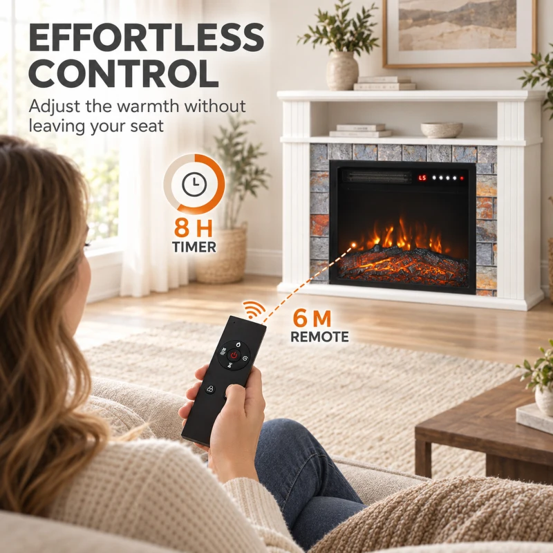 HOMCOM Freestanding Electric Fireplace Suite, 1800W, Open Shelf, Electric Fire and Surround with LED Flame, Remote, White