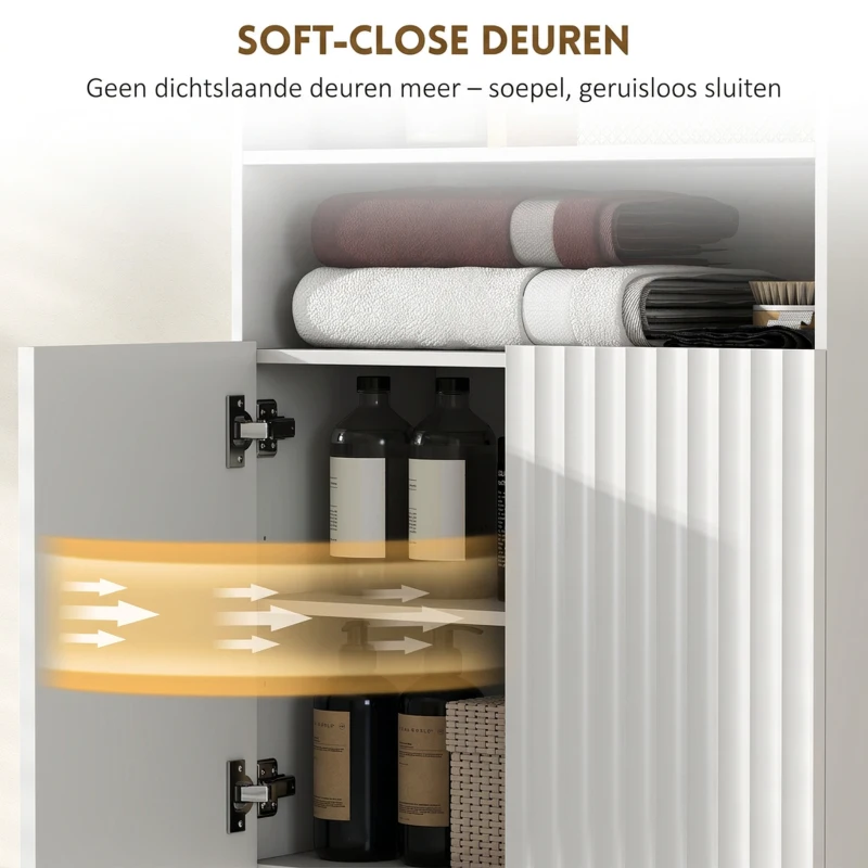 HOMCOM Badkamerkast, commode voor woonruimtes, soft-close deuren, 2 open planken, MDF, Wit