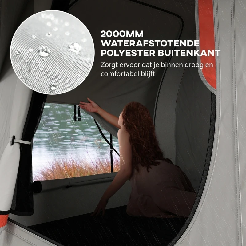 Outsunny Auto Tent Kampeertent, 3 deuren, weerbestendig, 239cm x 210cm x 210cm, Oranje + Grijs