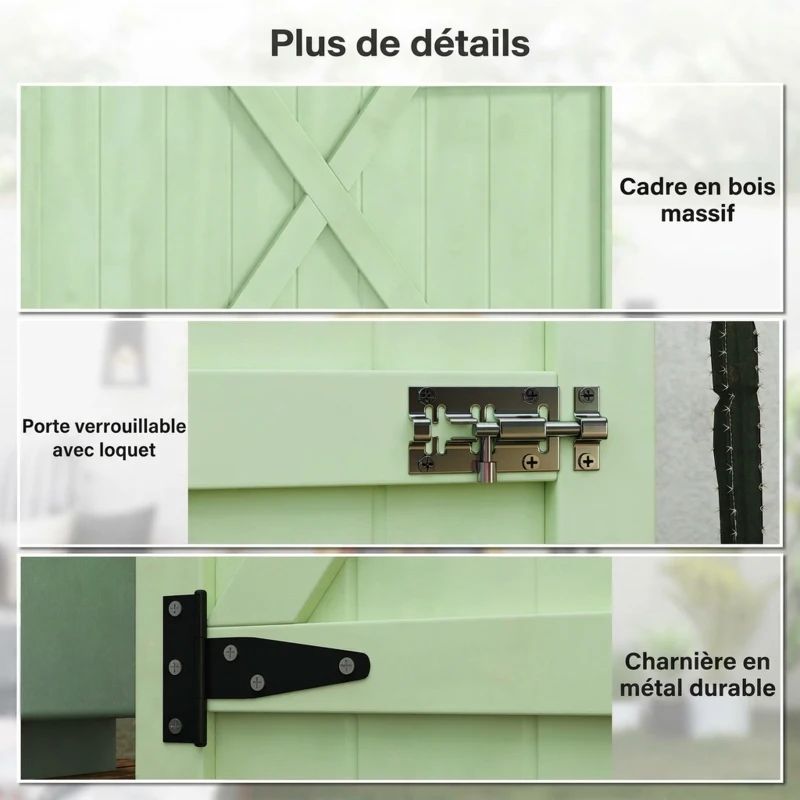 Outsunny Armoire de Jardin Bois de Sapin Pré-huilé Toit bitumé Incliné, Porte Verrouillable Loquet, 2 Étagères, 75x56x115cm, Vert