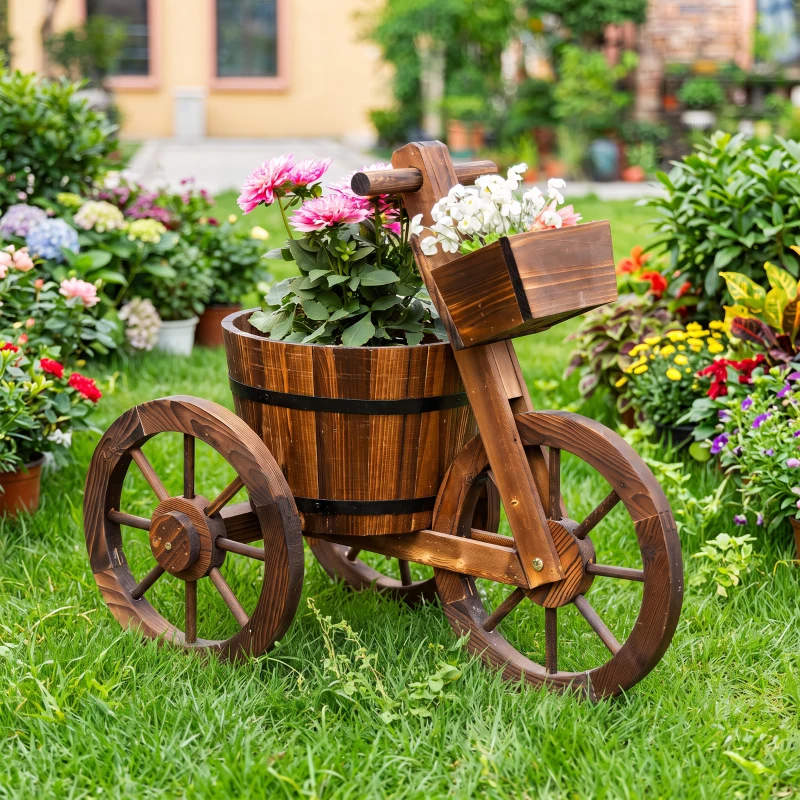 Outsunny Porte Plante Tricycle - étagère de Pots de Fleurs - jardinière dim. 52L x 31l x 45H cm - Bois de Sapin