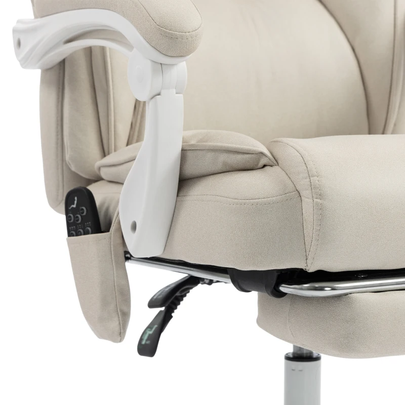 HOMCOM Office Chair with Massage, Heat, Adjustable Headrest, Leathaire‌ Reclining Desk Chair with Footrest, Cream White