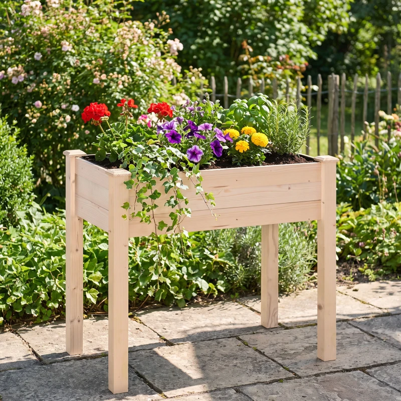 Outsunny Huerto Urbano Elevado de Madera 86x46x76 cm con Tela no Tejida para Cultivos Plantas Flores Natural