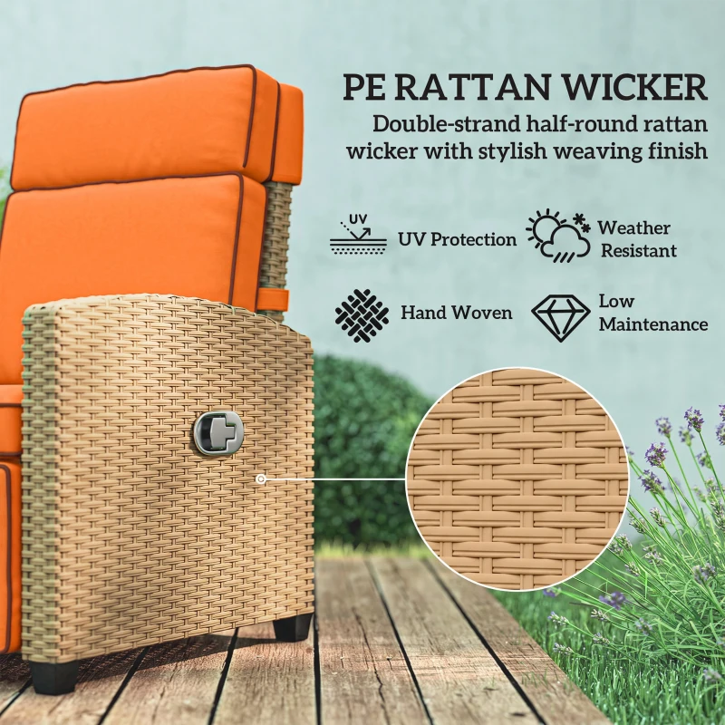 Outsunny 145° Reclining Rattan Armchair, with Footrest - Khaki/Orange