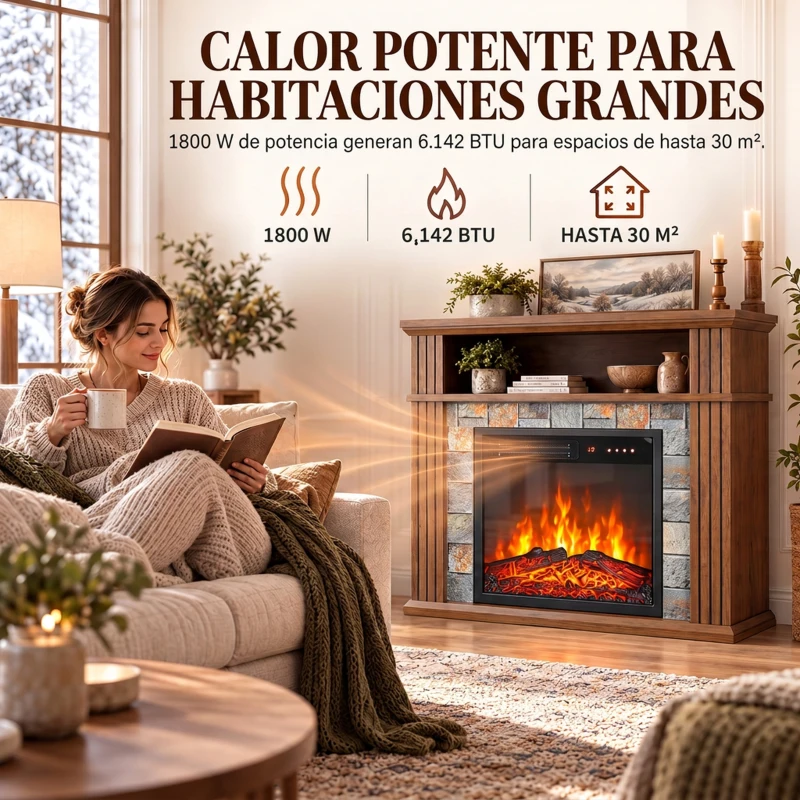 HOMCOM Chimenea Eléctrica Decorativa 1800W con Repisa Efecto Llama 5 Brillos Termostato Temporizador Mando Marrón
