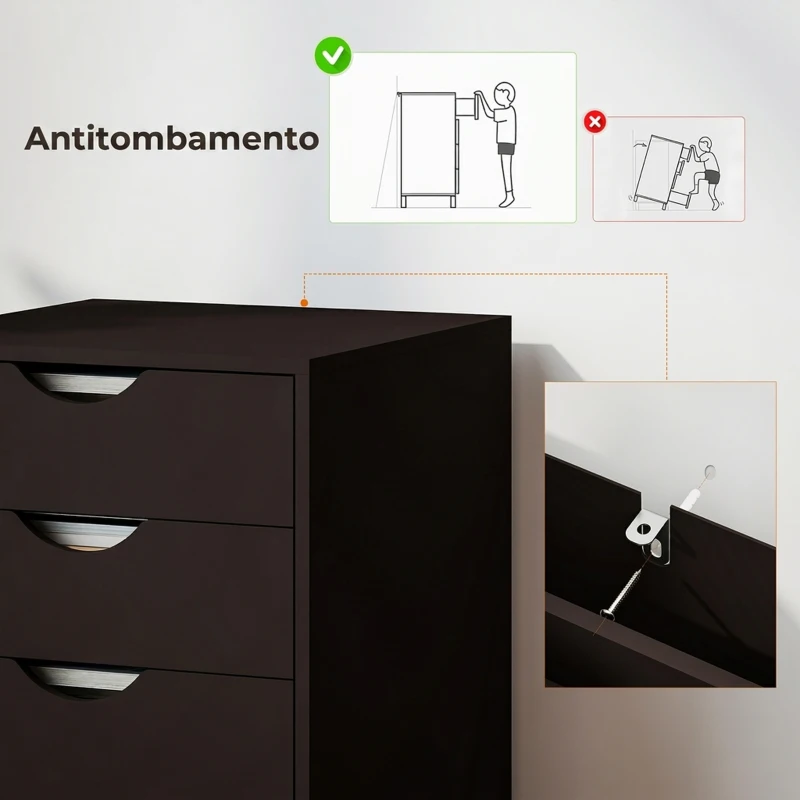 HOMCOM Gaveteiro de Escritório com Rodas e 5 Gavetas Arquivo Móvel para Sala de Estudo 40x40x67 cm Castanho