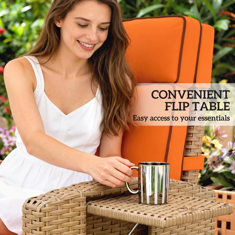 Outsunny 145° Reclining Rattan Armchair, with Footrest - Khaki/Orange
