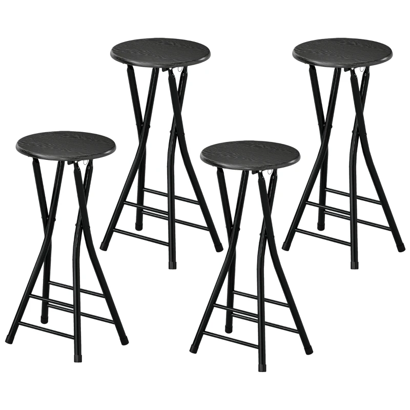 HOMCOM Lot de 4 Tabourets de Bar Pliables, Chaises de Bar Ronds avec Double Repose-Pieds, Cadre en Acier, Noir