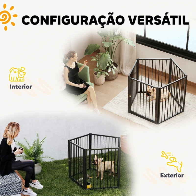PawHut Parque para Cães com 5 Painéis 60x76 cm, Cercado para Cães Pequenos e Médios, Interior e Exterior, Preto