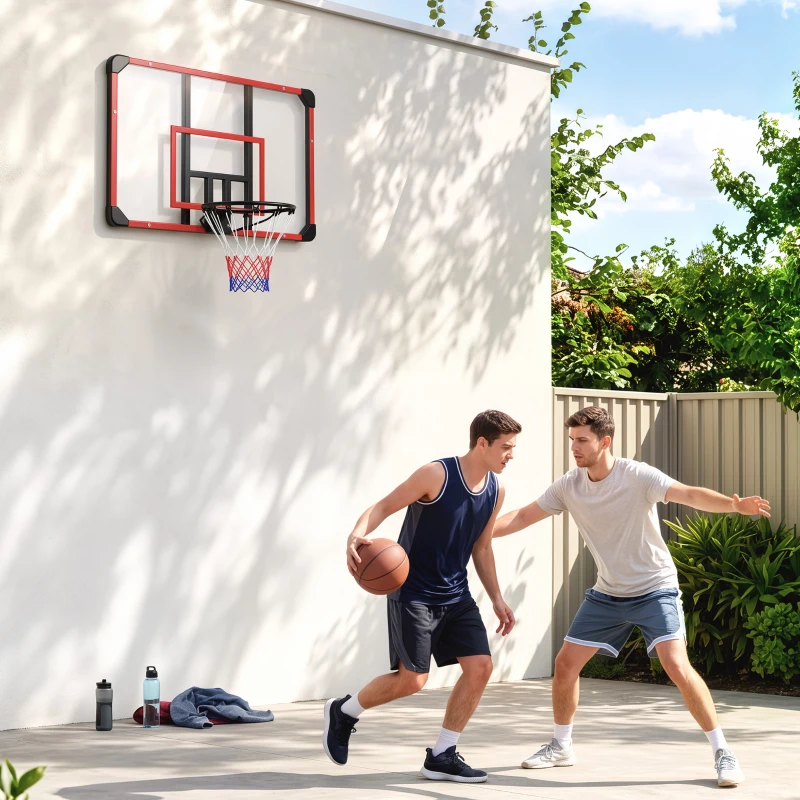 SPORTNOW Panier de Basketball Mural avec Panier Spécial, Filet Toutes Saisons, pour Extérieur, 113x61x73cm, Rouge