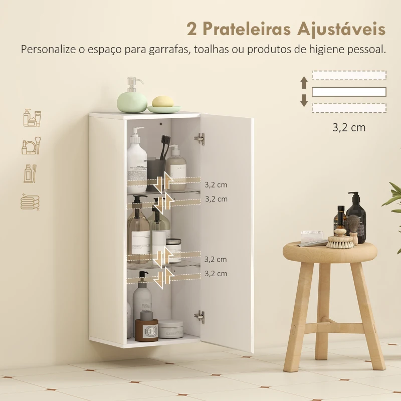 Armário de Casa de Banho HOMCOM de Parede com Alto Brilho e Prateleiras Ajustáveis em Vidro Temperado, Branco