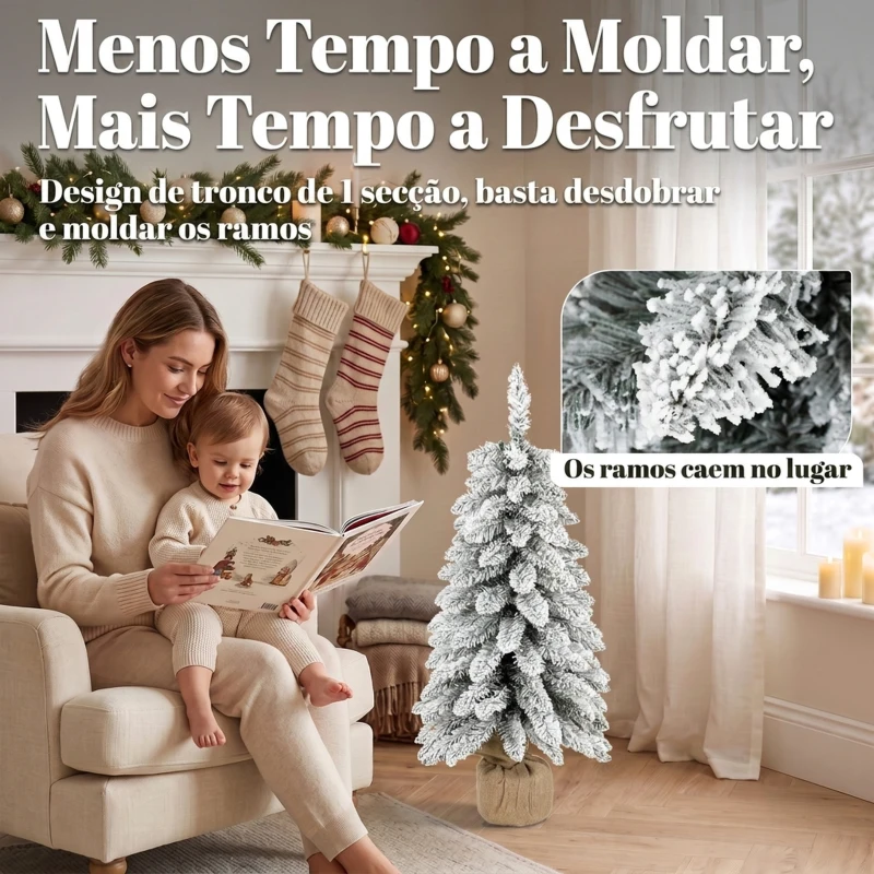 HOMCOM Árvore de Natal Artificial 90 cm Tipo Lápis Estreito 107 Pontas Descendentes Base de Serapilheira Branco