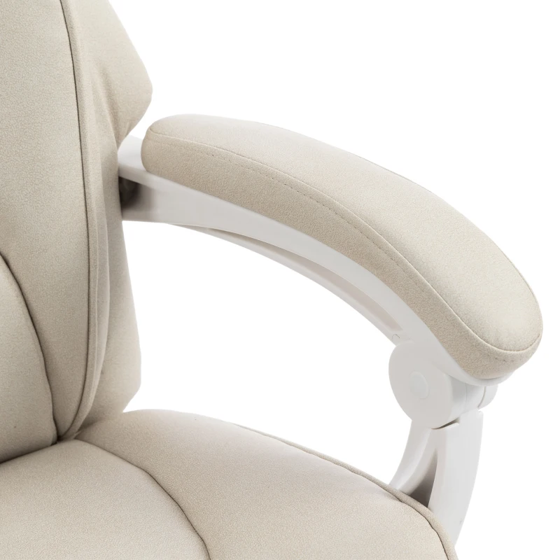 HOMCOM Office Chair with Massage, Heat, Adjustable Headrest, Leathaire‌ Reclining Desk Chair with Footrest, Cream White
