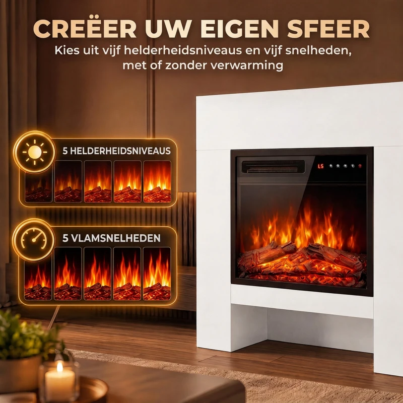 HOMCOM Elektrische haard met schouw en TV-meubel, inclusief afstandsbediening, voor 50 inch, 75 cm, wit