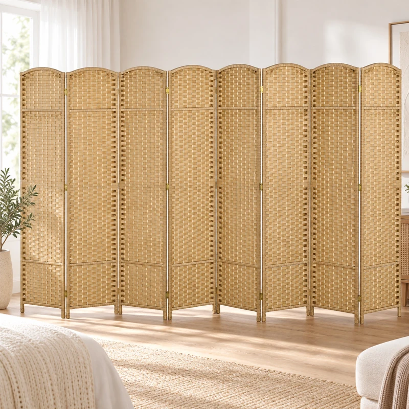 HOMCOM 8-teiliger Raumtrenner, Faltbarer Sichtschutz, Sichtschutzwand für Wohnzimmer, Schlafzimmer, Homeoffice, Natur