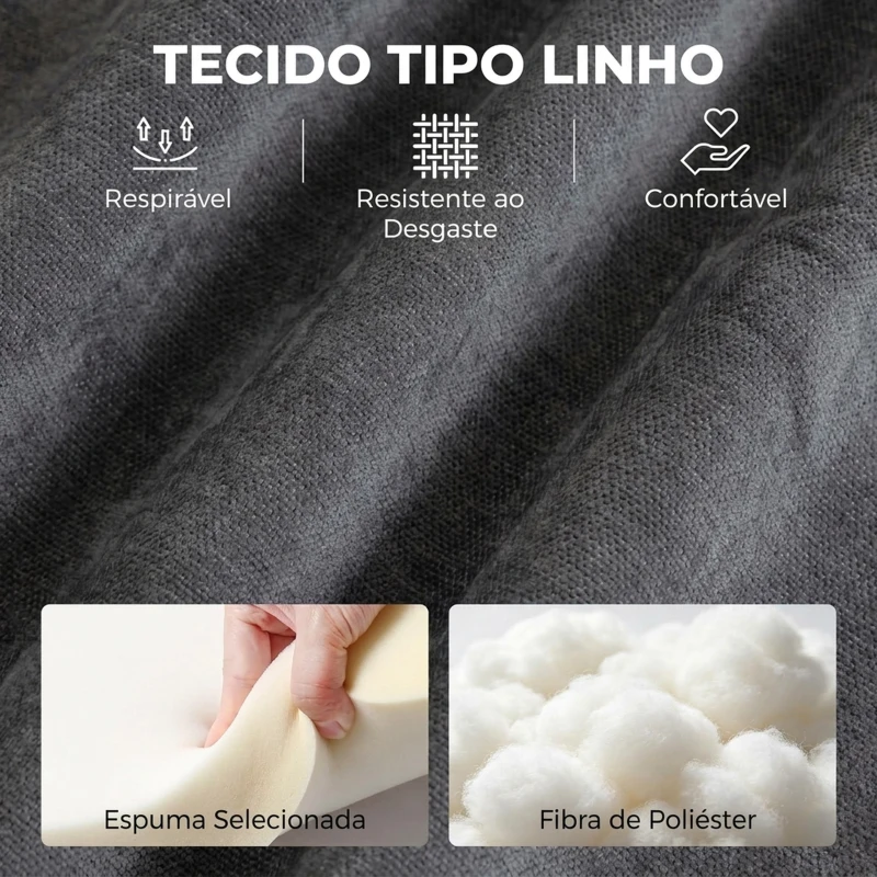 HOMCOM Cadeirão Giratório 360° em Tecido Efeito Linho com Apoio para os Pés Ajustável em Altura e Encosto em Leque para Sala de Estar Cinza Escuro
