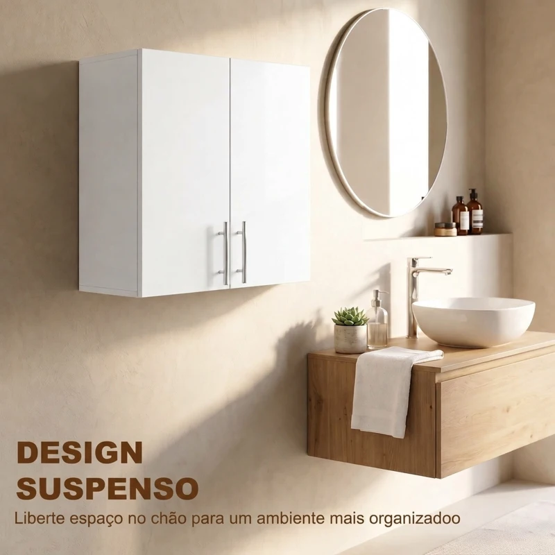 HOMCOM Armário de Parede com 2 Portas e Prateleira Ajustável para Cozinha ou Casa de Banho Branco