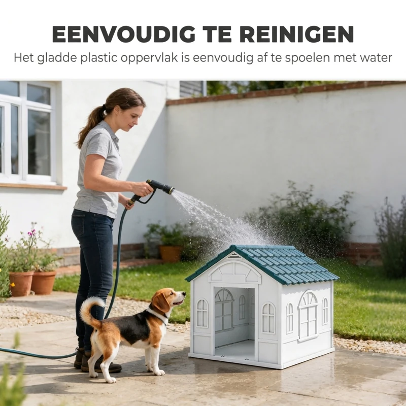 PawHut Hondenhok met zadeldak, weerbestendig, kunststof, 65 x 75,7 x 63 cm, blauw