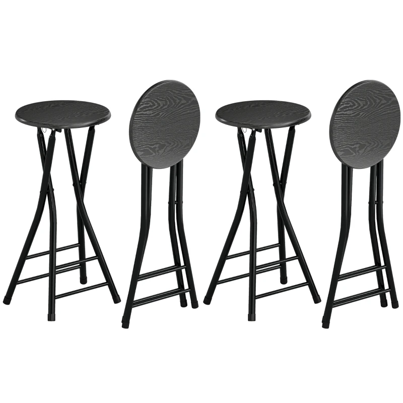 HOMCOM Lot de 4 Tabourets de Bar Pliables, Chaises de Bar Ronds avec Double Repose-Pieds, Cadre en Acier, Noir