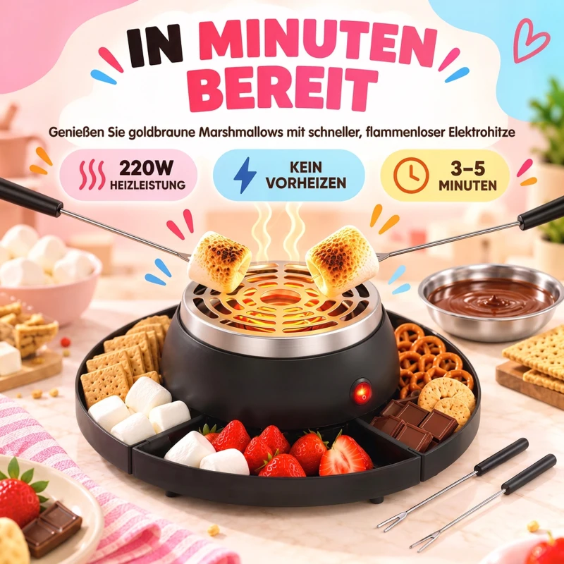 HOMCOM 2-w-1 S'mores-Maker i zestaw do fondue czekoladowego Elektryczny bezpłomieniowy z 4 widelcami do pieczenia, 4 zdejmowanymi tacami na imprezę