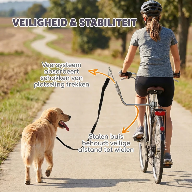 PawHut Hondenfietslijn met schokabsorberend systeem, verstelbare riem, afneembare snelkoppeling, ideaal voor training en joggen, Zilver+Zwart