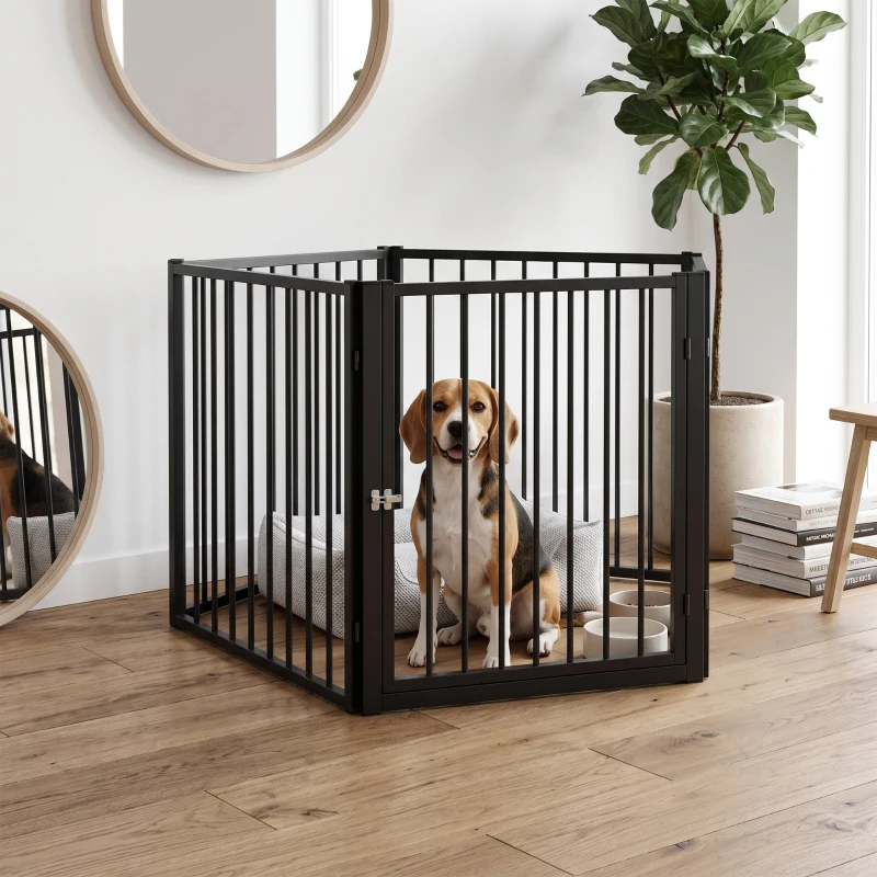PawHut Parque para Cães com 5 Painéis 60x76 cm, Cercado para Cães Pequenos e Médios, Interior e Exterior, Preto
