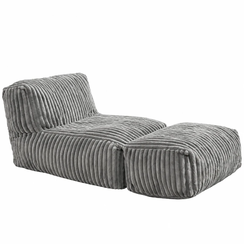 Modular Bean Bag Sofa with Ottoman and Removable Machine-Washable Cover, Couch with High-Density Foam, Light Gray