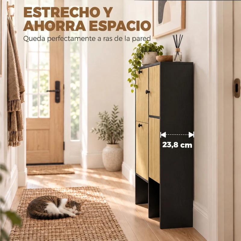 HOMCOM Zapatero Estrecho con 2 Cajones Abatibles Armario Taburete Oculto Estantes Ajustables 8-10 Pares 100x23,8x100 cm Roble