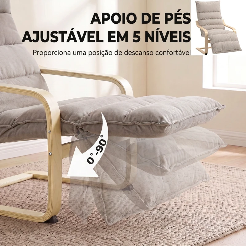 HOMCOM Poltrona em Veludo Estilo Poang com Apoio para os Pés Ajustável para Sala ou Escritório Castanho Claro