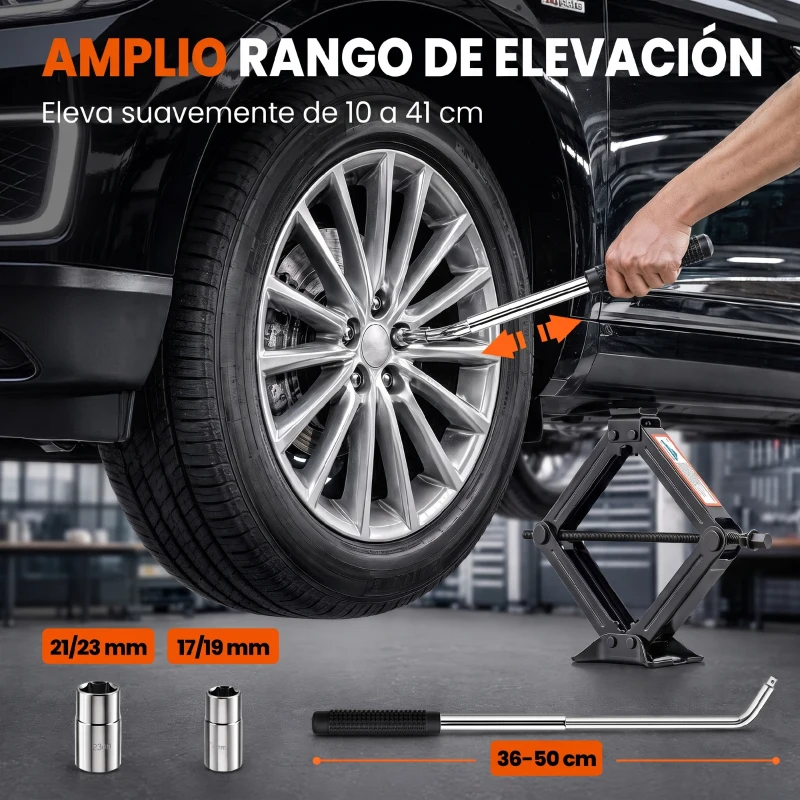 HOMCOM Gato Hidráulico para Coche 2,5T Altura de Elevación 95-435 mm con Llave de Carraca Bolsa para Automóvil SUV Negro