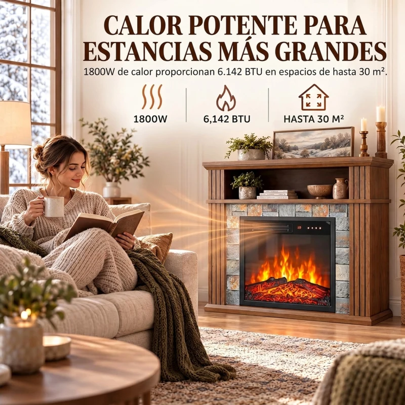 HOMCOM Chimenea Eléctrica Decorativa 1800W con Repisa Efecto Llama 5 Brillos Termostato Temporizador Mando Marrón